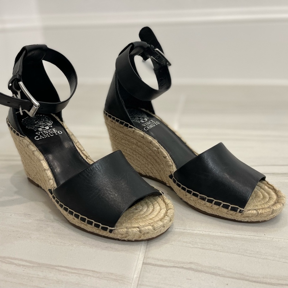 Vince Camuto black ankle strap espadrille